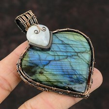 Gift For Women Jewelry Wire Wrapped Pendant Copper Labradorite Gemstone 3.11"