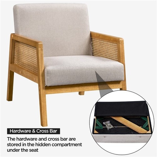 Sillón de Salón con Reposabrazos Estructura de Madera Relax de Ratán con Cojines - Imagen 4 de 10