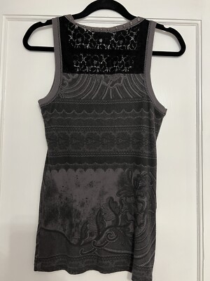 Women's RXB Stretch Tank Top Black Lace Trim Zip Detail On Side