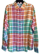 NWT Tommy Bahama Barbados Breeze Vibrant Plaid Linen Long Sleeve Shirt Sz Large