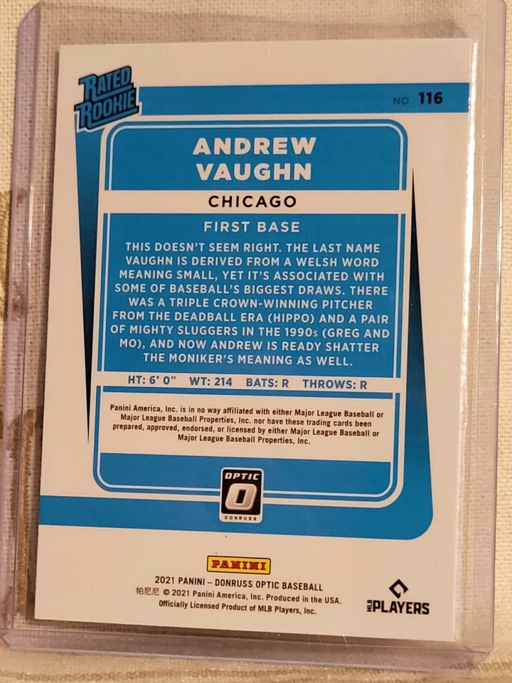 Andrew Vaughn, Chicago White Sox, 2021 Panini Optic Rated Rookie RC #116🇬 - Image 3 of 3
