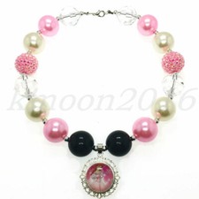 Fashion Pink Princes Pendant Chunky Beads Kids Gumball Bubblegum Chain Necklace