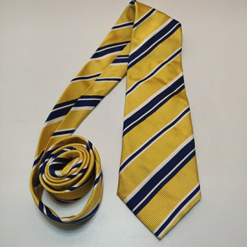 Canali Neckwear Men’s Silk/Cotton Tie Gold Navy Blue White Striped 3.5” in - Picture 3 of 5