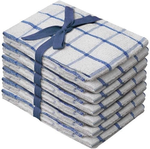 Pack of 6 Jumbo Big Check Tea Towels 100% Cotton Hotel Quality Kitchen Towels - Picture 2 of 8