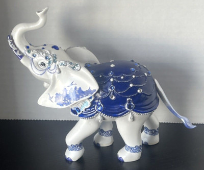 Hamilton Collection Sparkling Blue Willow Elephant with Swarovski Crystals