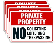Large Private Property No Trespassing Sign,No Loitering sign,No Soliciting Si...