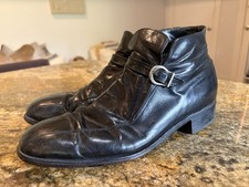 Vintage Florsheim Imperial Black 60  s Beatle Strap Ankle Boots 9.5 C 93053
