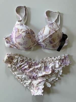 Victoria's Secret Twist Push Up Bikini Top &  Cheeky Swim Set White Floral