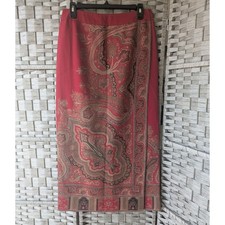 Vtg Talbots Red Gold Wool Paisley Scarf Print Column Skirt Maxi Wrap Look Sz 10