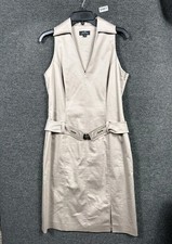Tahari Arthur S Levine Sheath Dress Womens Size 6 Tan Sleeveless Belted V-Neck 