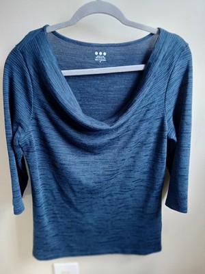 THREE DOT BLUE Draped Neckline Sweater XL