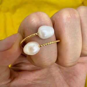 Authentic Natural White Freshwater Pearl Ring Adjustable Size 14K Gold Plated Handmade