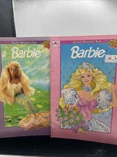 Vintage Barbie Giant Sticker Fun Lot Of 2 Coloring Books Golden Mermaid Unused