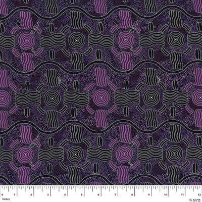 Purple Rain Dreaming 44'' aboriginal fabric by M&S Testiles, RAIDP, cotton