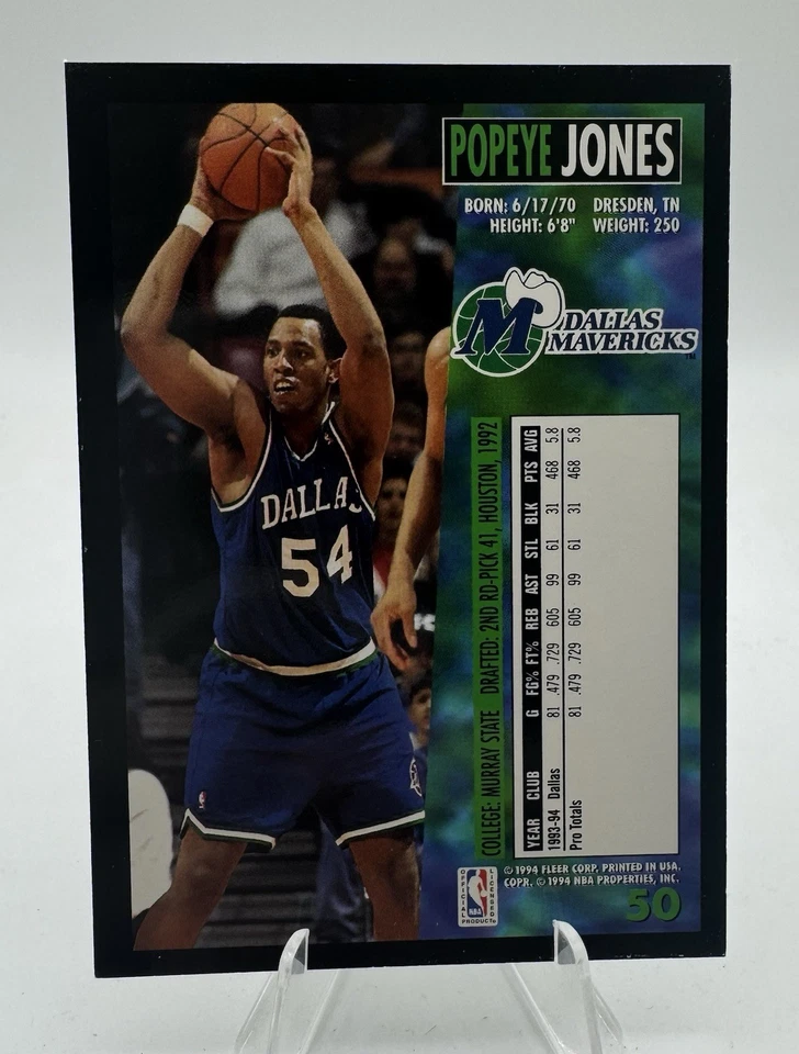 1994-95 Fleer NBA #50 Popeye Jones Dallas Mavericks - Image 2 of 2