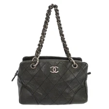 Chanel Dark Gray Calfskin Wild Stitch Chain Shoulder Bag NQ02596