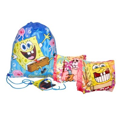 SpongeBob SquarePants Kids Drawstring Sling Bag + Bonus Swim Arm Bands Floaties