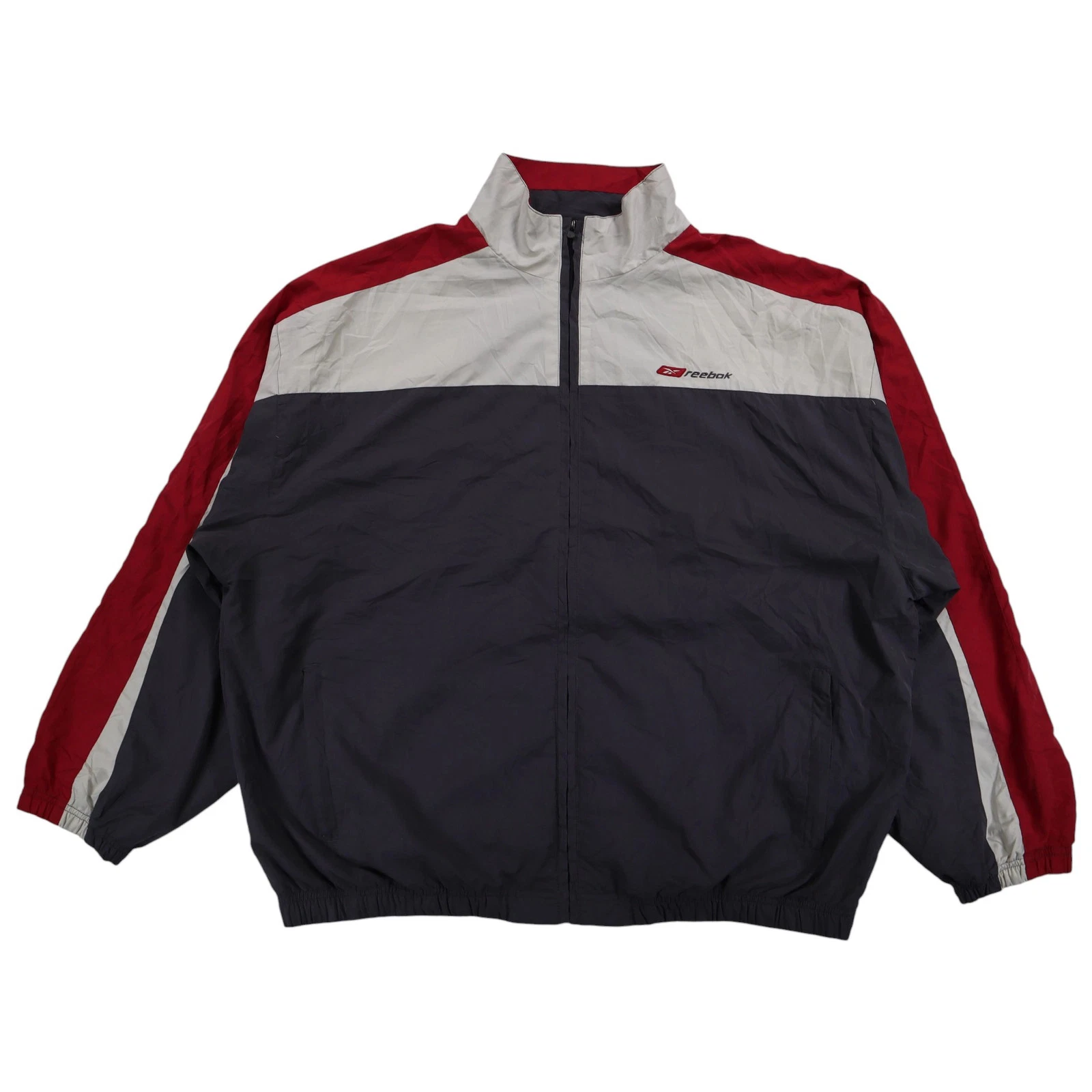Vintage Rebook Mens Windbreaker 90s Size XL Colourblock 100% Polyester High Neck