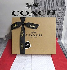 NEW 1 pc Med Coach Brown Gift Box w/ Tissue Sticker 3.5' Ribbon 10.5 x12.5 x4.5