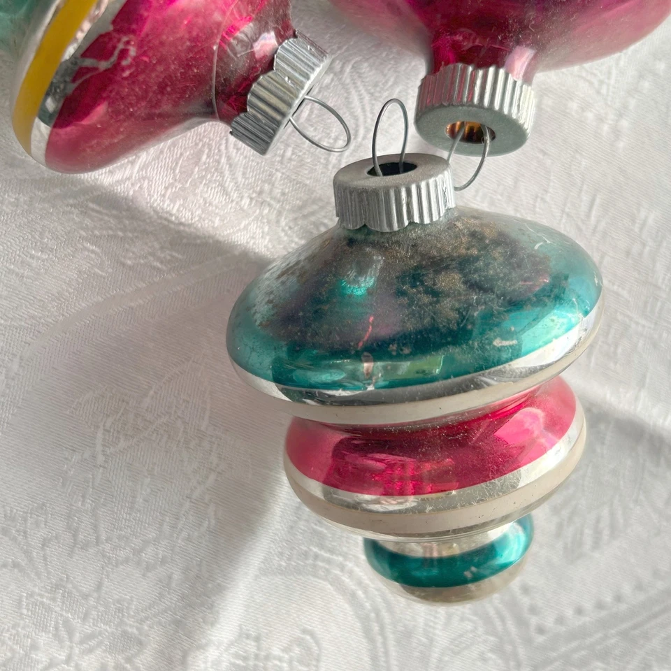 De Colección MCM Apilado OVNI Top Vidrio Adornos Rosa Verde Azulado Rayas Lote de 3 Brite Brillante Foto 2 de 4