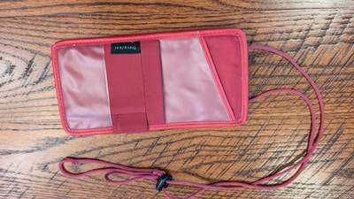 Travelon Document Wallet Lanyard Zip 2 Slips Money Passport Red Perfect!