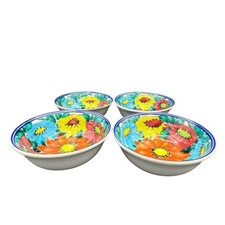 Juan F Guerrero Dolores Hidalgo Bowls Mexico Hand Painted Floral Set 4 Vintage