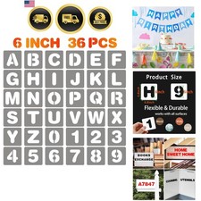 6 Inch Letter and Number Stencils, 36 Pcs Reusable Plastic Alphabet Spray Pai...