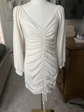 Cream Long Sleeve Short Ribbed Rushed Dress Women’s Size Large
