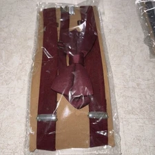 Burgundy Suspender and Bow Tie Set Tuxedo Wedding Formal Casual