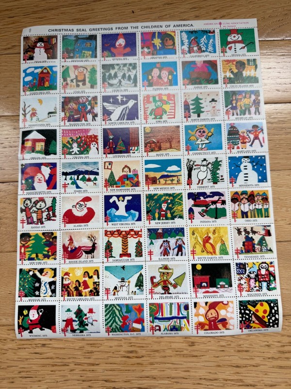 Vintage Christmas Seal Greeting 1975 Stamp Seal Sheet Children of America   pq