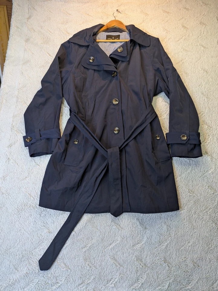 LONDON FOG Plus Size 1X Navy Belted Trench Coat Rain Jacket - Image 2 of 4
