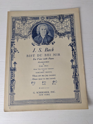 Bist Du Bei Mir For Low Voice With Piano  JS Bach 1943 opera vintage sheet music
