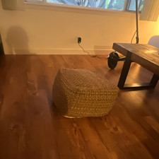 Square Woven Jute Boho Pouf Ottoman, Beige