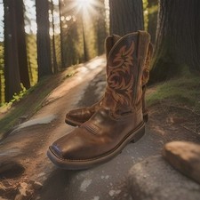 Justin Men Sz 9D Brown Steel Toe Driller Rugged Western 11