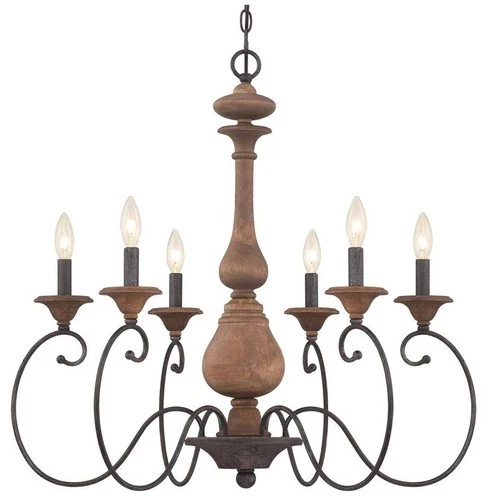 Quoizel Auburn 28" Wide 6-Light Rustic Traditional Wood Chandelier - Picture 2 of 5