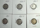 Roosevelt Dime lot  1950 1951 P-D-S   90% Silver (Lot of 6)  (NR)