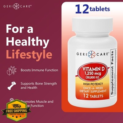 GeriCare Vitamin D 50,000 IU High Potency Bone Muscle Immune 12ct Weekly