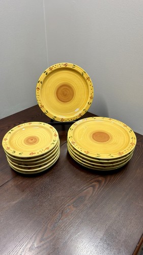 12 Pc Italian Pottery Dinnerware Set Amalfi Tutto Mio Yellow Floral Plates