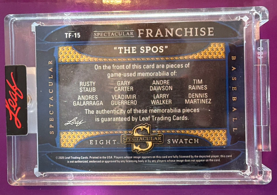 2025 Leaf Spectacular Franchise THE SPOS 8 Game Used 4/5 Platinum Blue Expos HOF - Image 2 of 2