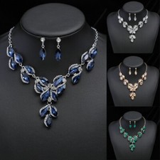Sparkly Rhinestone Necklace Earrings Set Wedding Necklace Chain Dangle Earring