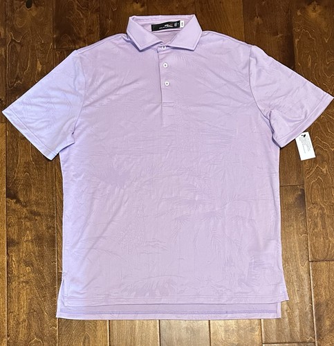 NWT RLX Ralph Lauren Men’s Jacquard Palm Pale Purple Single Knit Polo Shirt Sz M