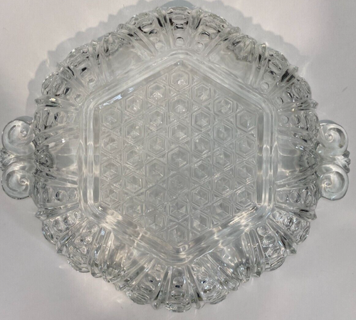 Anchor Hocking AHC44 Clear Glass Candy Nut Bonbon Dish Dot & Cane Lugged Handles - Picture 2 of 7