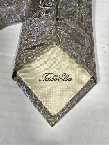 Cravatta da collo uomo Tasso Ella oro/azzurro fatta a mano 100% seta made in China - Foto 3 di 4