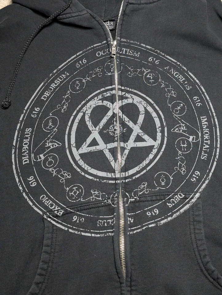 HIM Heartagram Zip Up Hoodie Ville Valo Rare Bam Margera CKY Size Small Y2K Sk8 - Image 2 of 3
