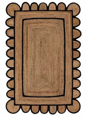 Scalloped Rug 100% Natural Jute Braided Style Carpet Modern Rustic Look Area Rug