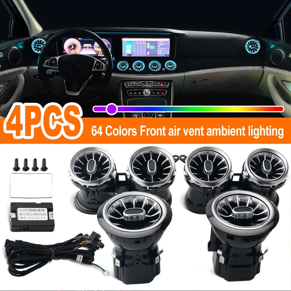 6x 64-Colors Front Dash Air Vent Ambient Light For Mercedes E-Class W213 2016-23 - Image 2 of 4