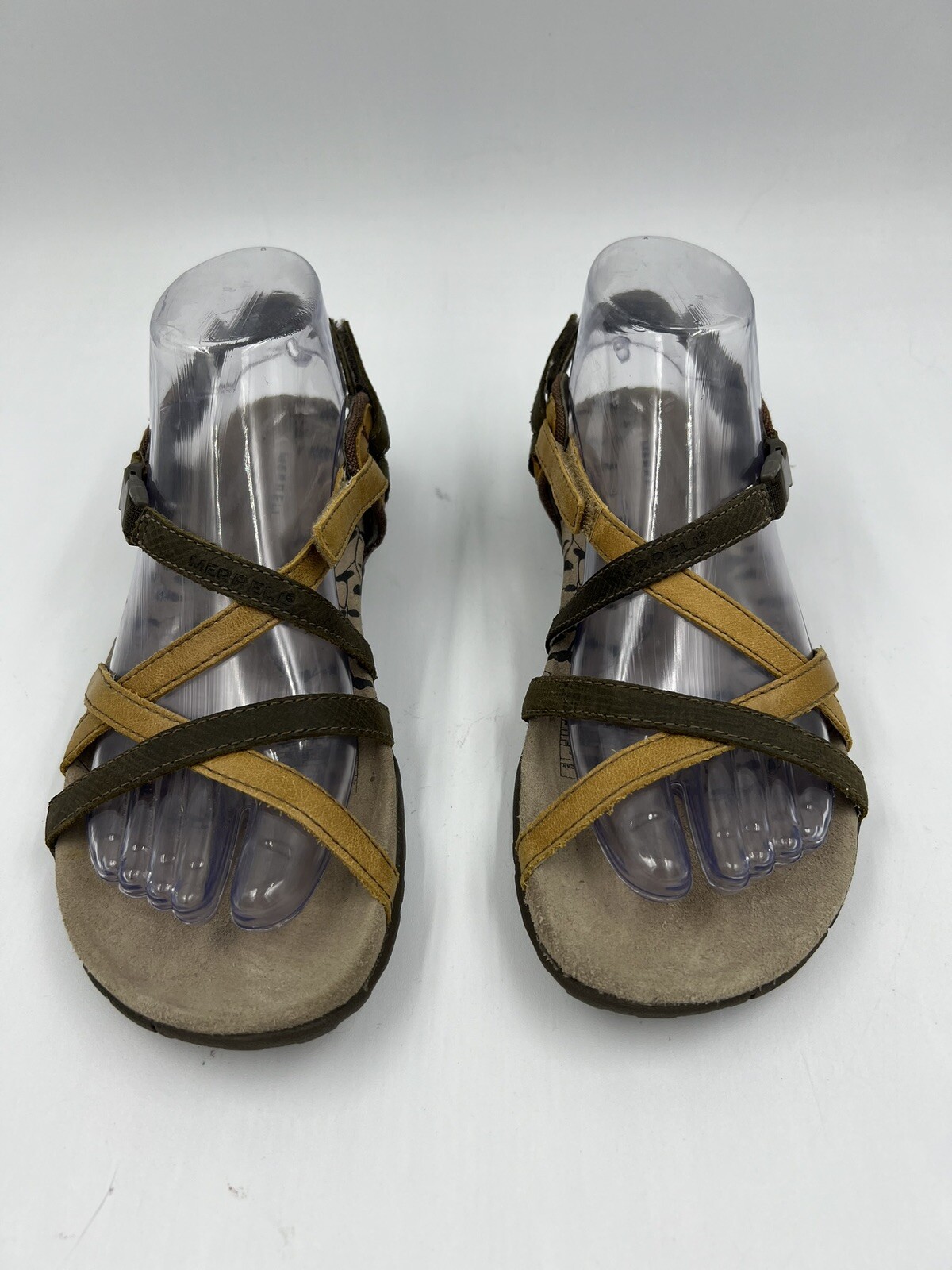 Sandali Merrell San Remo Slingback Donna 7 Oliva Marrone Pelle Cinturino Utilità