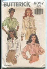 BUTTERICK PATTERN 6357 MISSES' LOOSE FIT BLOUSE w/ VARIATIONS SZ 12-16 UNCUT
