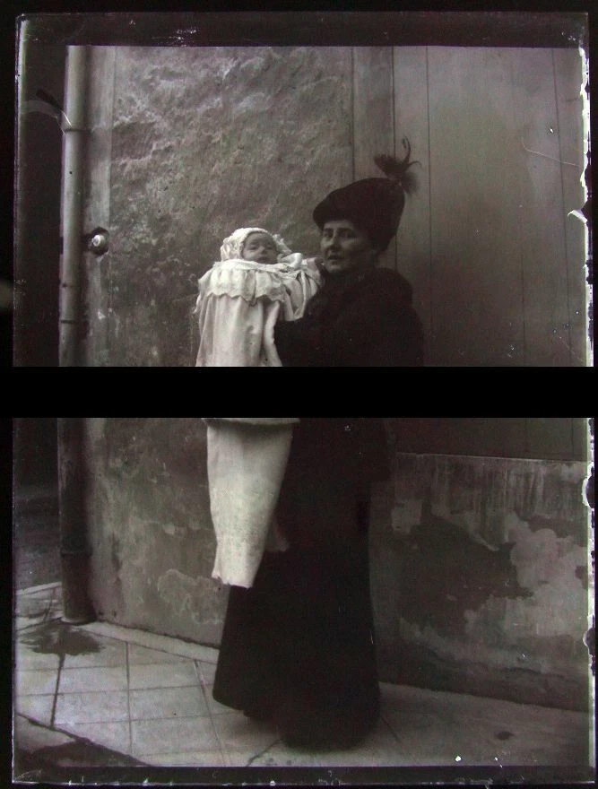 PLAQUE VERRE PHOTO NEGATIF circa.1910 JEUNE FEMME ET SON BEBE mother & son (B49) - Photo 1/1
