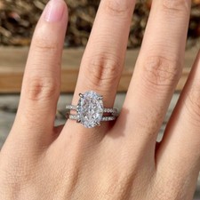 3.50Ctw Oval Moissanite Wedding Engagement Bridal Set Ring 14K White Gold Plated